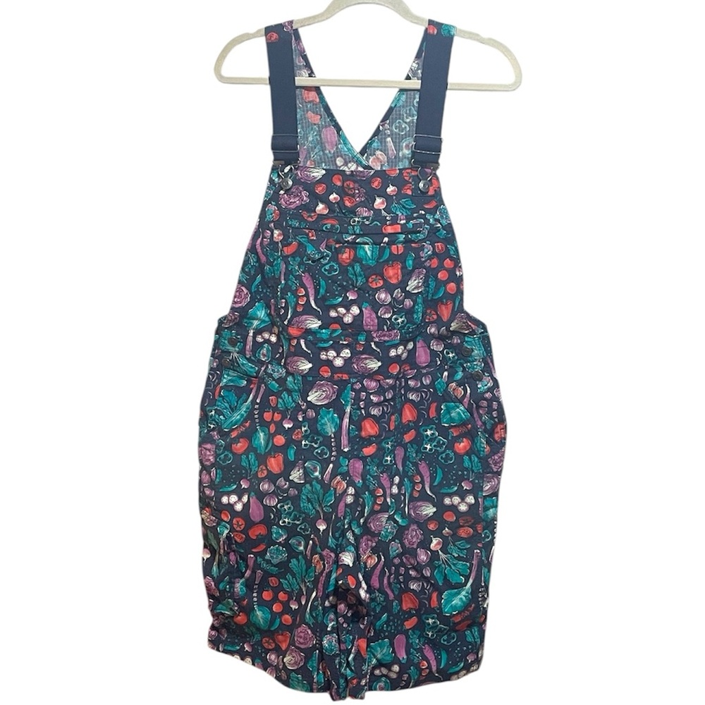 🥕 RARE PRINT 🍅 Duluth Trading Co Heirloom Gardening Overall Shorts💖
